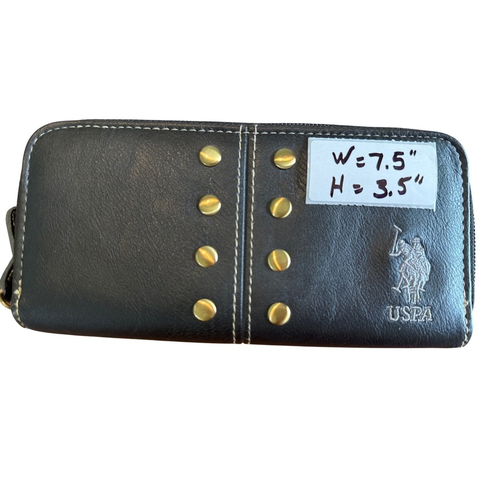 USPA US Polo Assn Black Studded Zip Around Double Compartment Wallet Womens - Picture 2 of 6